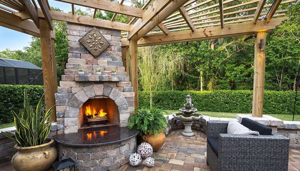 Stone Paver Outdoor Fireplace Patio
