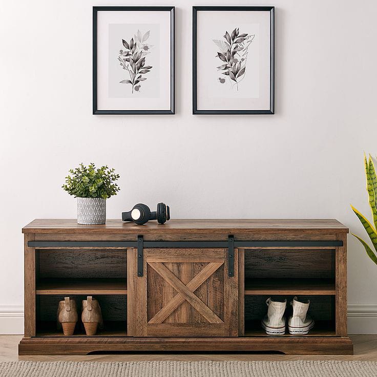 Antique Bench Entryway with Sliding Barn Door