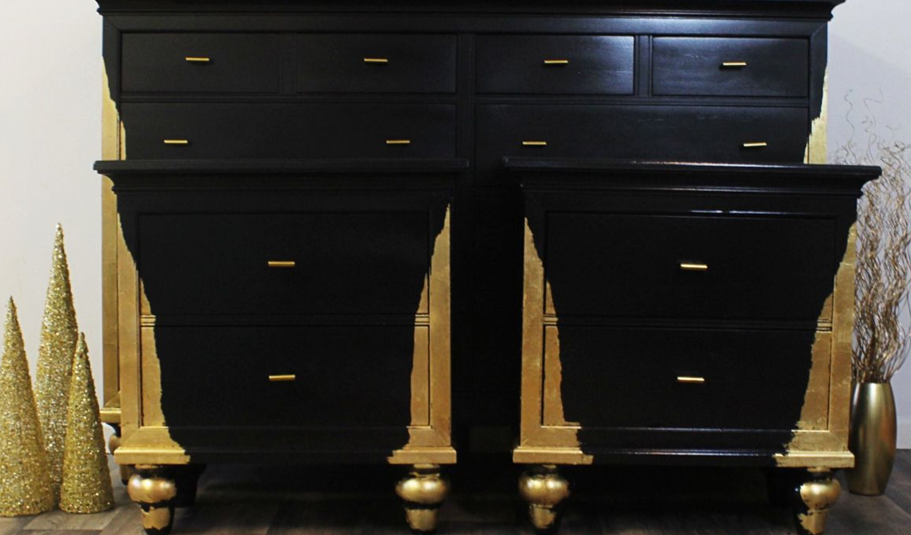 DIY Black-Gold Painted Dresser