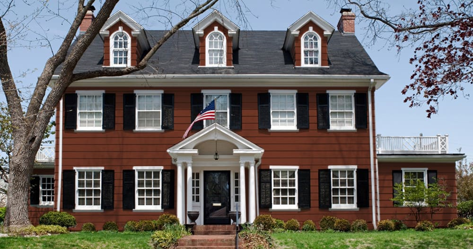 Exterior Paint Color Scheme with Burgundy Red