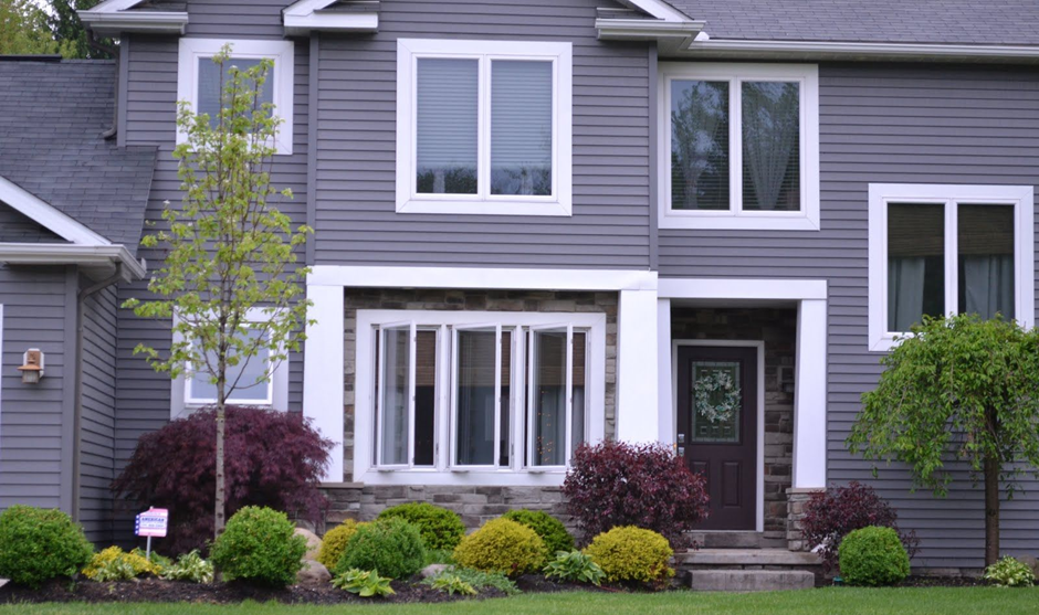 Exterior Paint Color Scheme with Lavender Gray and Marron