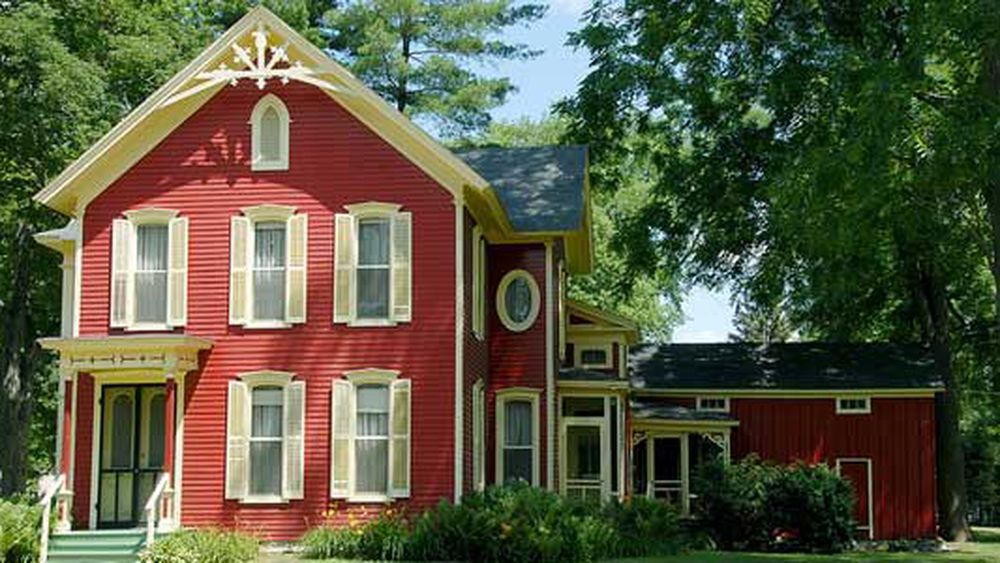 Exterior Paint Color Scheme with Orange, Yellow, and Grey