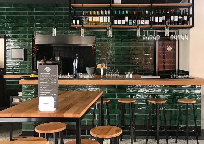 Green Tile Home Bar