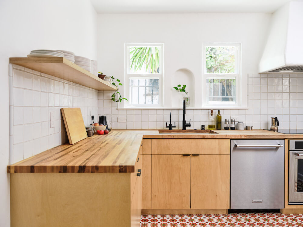 Light Wood Kitchen Cabinets with Wooden Countertops