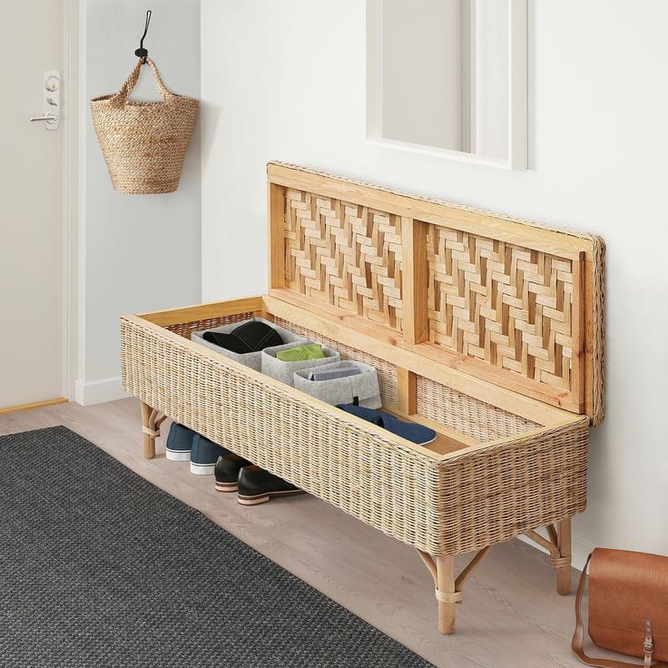 Neutral Cane Storage Bench